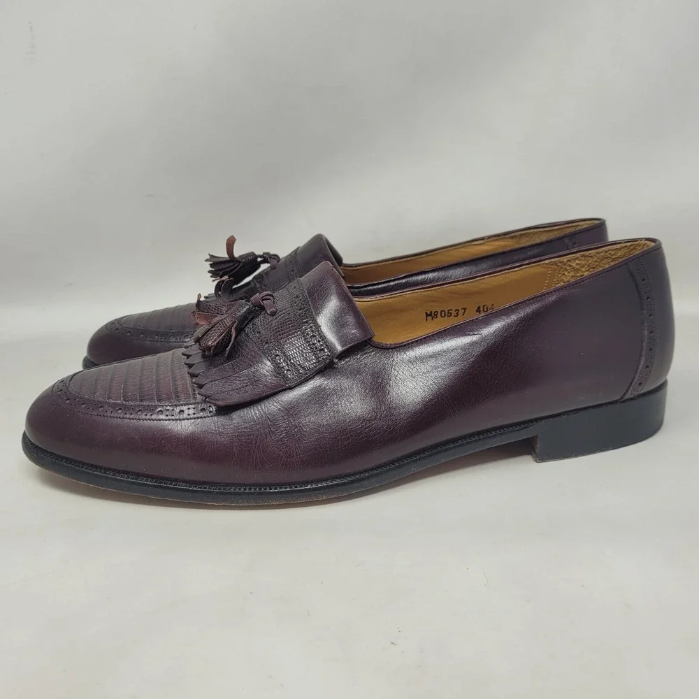 Mezlan Loafers 9.5M Burgundy Lizard Leather Riva Tassel Kiltie Luxury Old Money